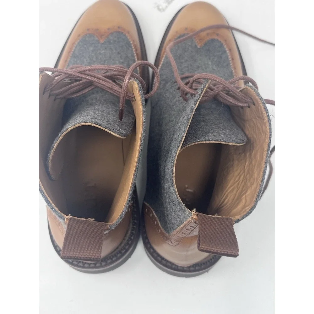 Taft Livingston Boot Grey Wool Tan‎ Lace Boots Mens 40 Sz 7 Handcrafted in Spain